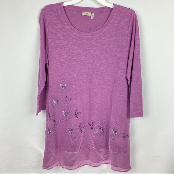 LOGO by Lori Goldstein Purple Floral Sequined